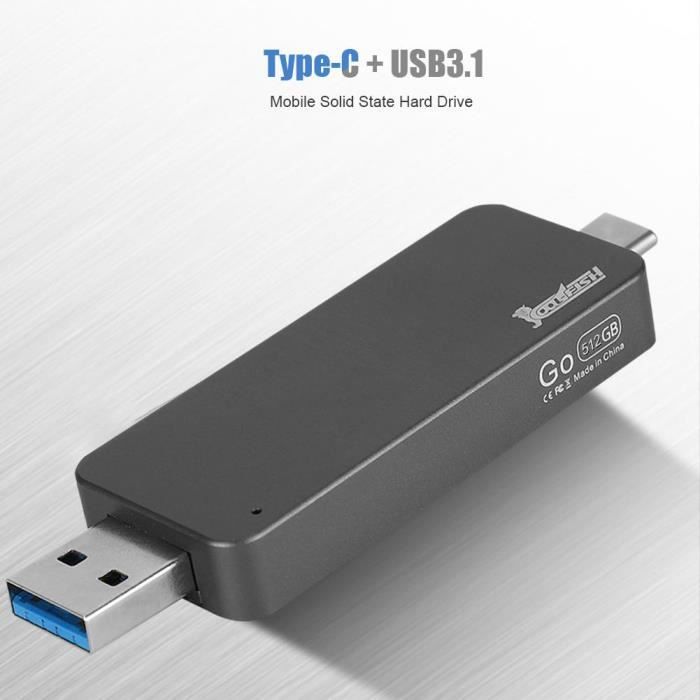 Coolfish Type-C USB3.1 Disque dur portable mobile à semi-conducteurs pour téléphone portable Android Desktop (512 Go)