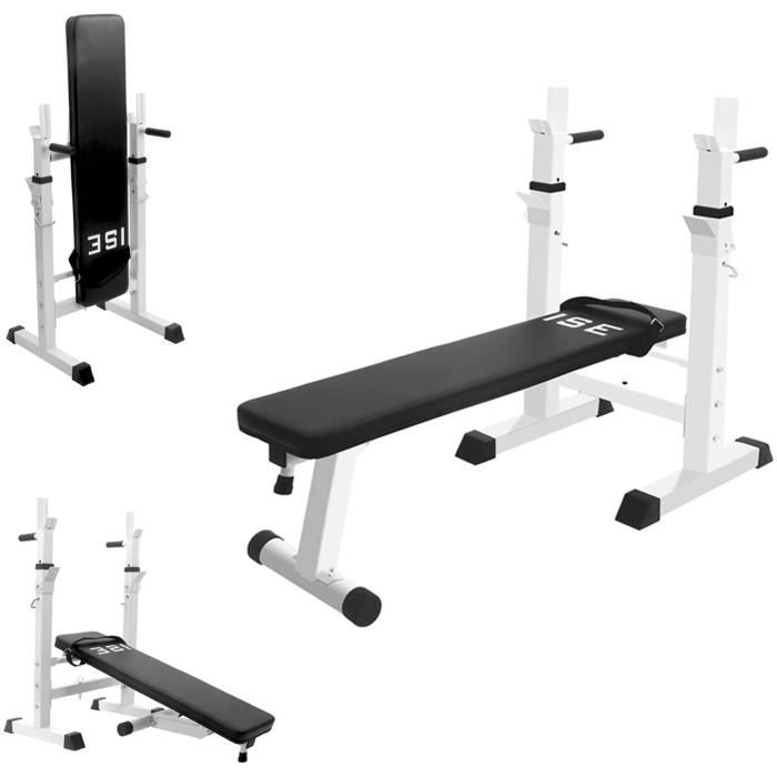 ISE Banc de Musculation Pliable Réglable avec Support de Barres pour Haltère et Station à Dips SY-544