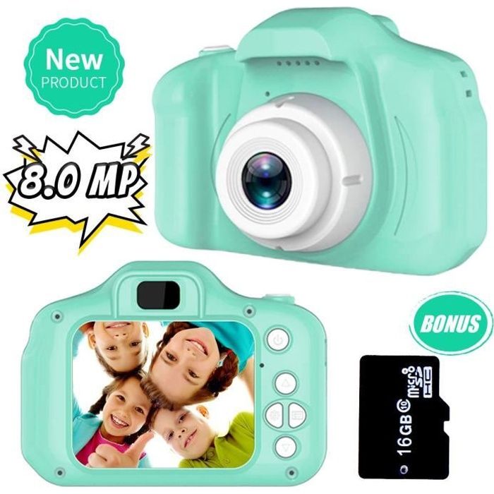 Appareil Photo Enfant,Électronique Jouets 3-8 Ans Garçons , 8MP Vidéo Record avec Carte TF 16 Go vert Cadeaux Anniversaire Noël