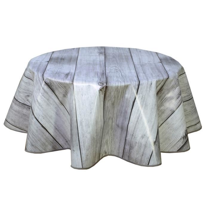 Nappe PVC ronde 135 cm finition biais PLANCHE GRISE