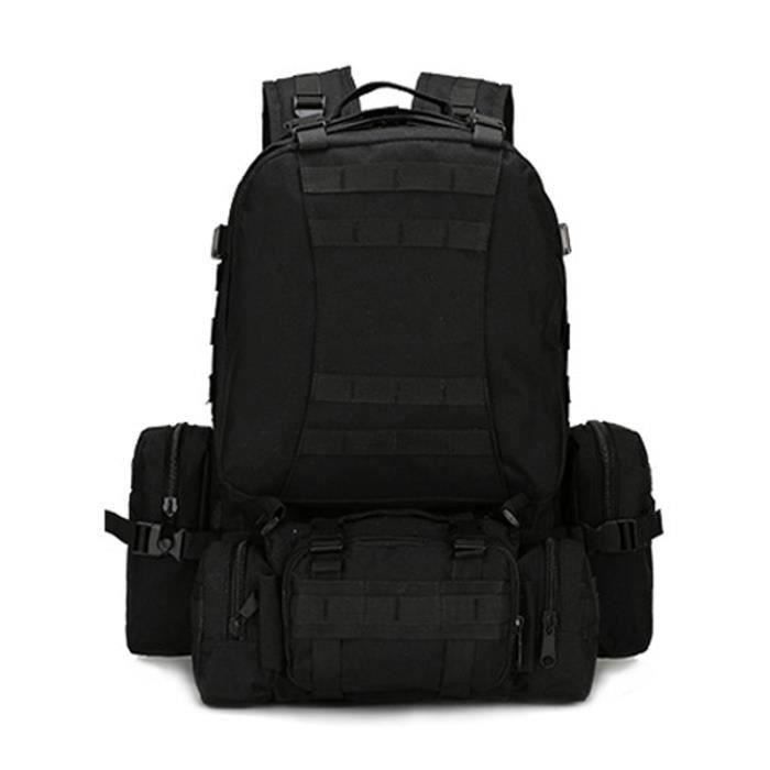 NOIR Sac à Dos de Randonnée Étanche Homme Femme Sac d'Alpinisme Sac de Montagne Sac de Voyage Bretelles Réglables 60L