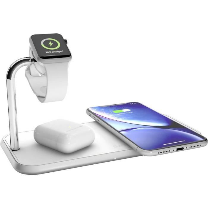 Chargeur à induction ZENS Dual qi Apple-Watch ZEDC05W 2000 mA Sorties standard Qi blanc 1 pc(s)