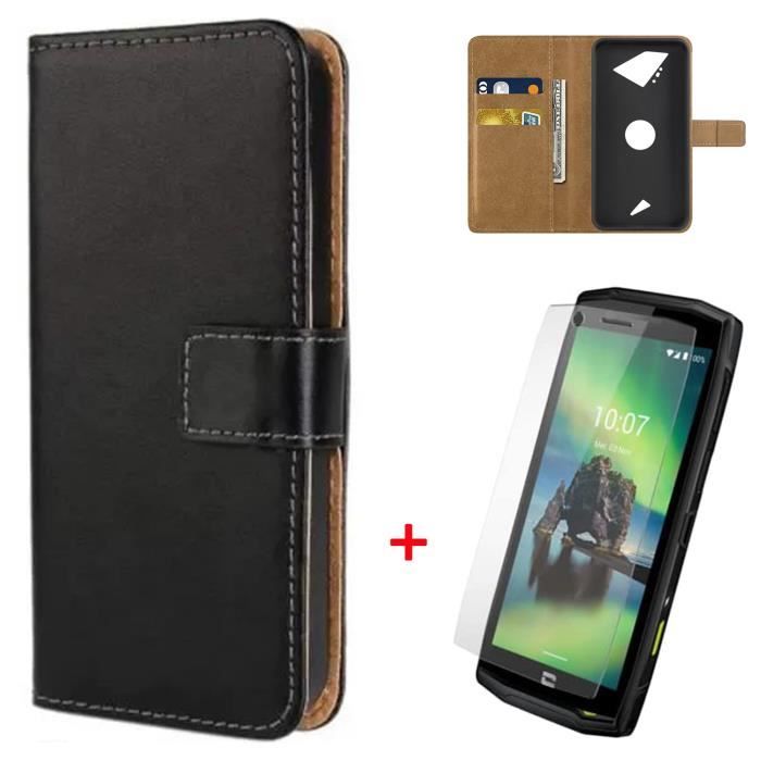 Haute Qualité Housse Crosscall Action X5 Coque Luxe Étui à rabat Housse Noir + HD Verre Trempé Crosscall Action X5 Protection Écran