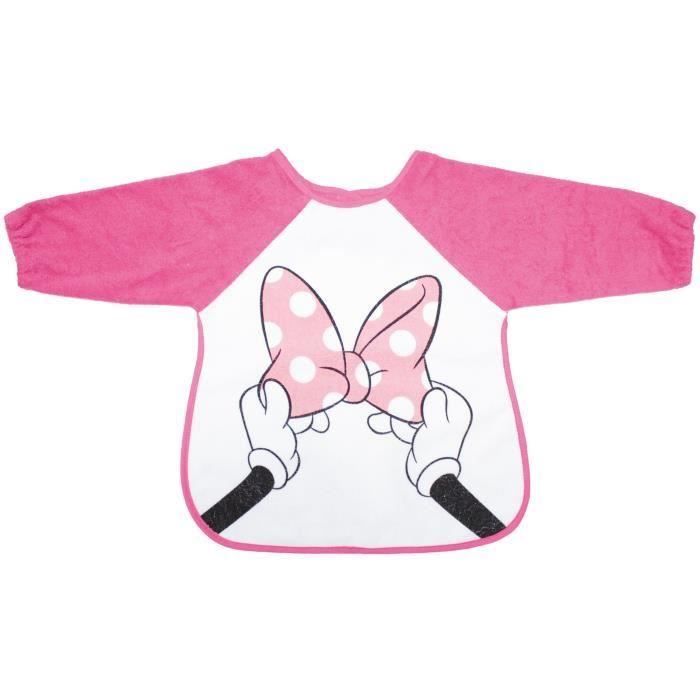 BABYCALIN Bavoir tablier 2e âge Minnie - Manches élastiques - Rose - 37 x 42 cm (Lot de 2)