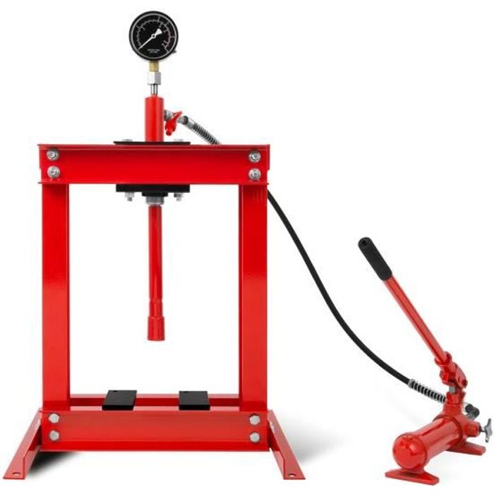 EBERTH 6T Presse hydraulique d'atelier avec manomètre (2 mors, rentrée automatique du piston, hauteur de travail 355 mm)