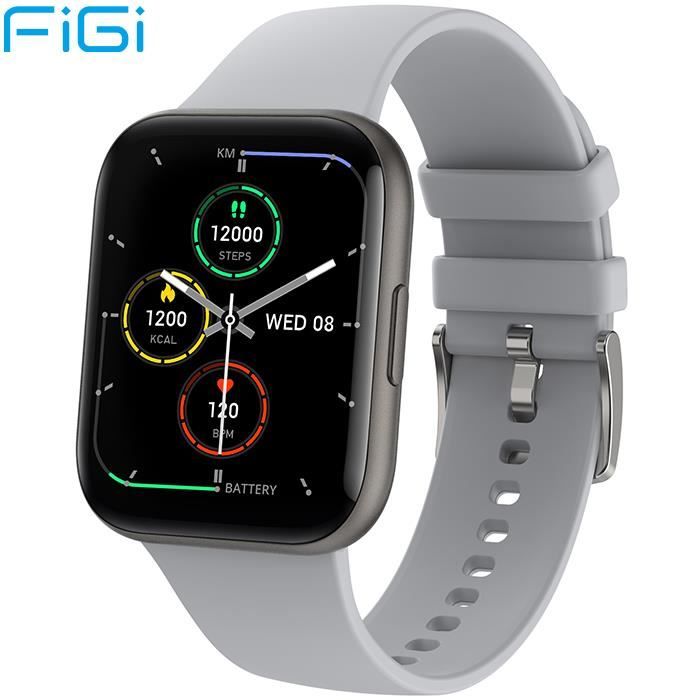 Smartwatch FiGi P25 Montre Connectée Bluetooth 5.1 IP68 Etanche pour Samsung Sony Huawei Xiaomi Android Gris