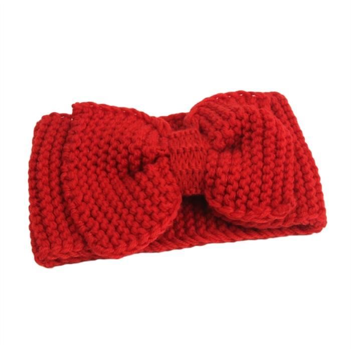 Femmes Lady Crochet Bow Noeud Tricoté Bandeau Headwrap hiver cheveux bande oreille chaud (rouge)