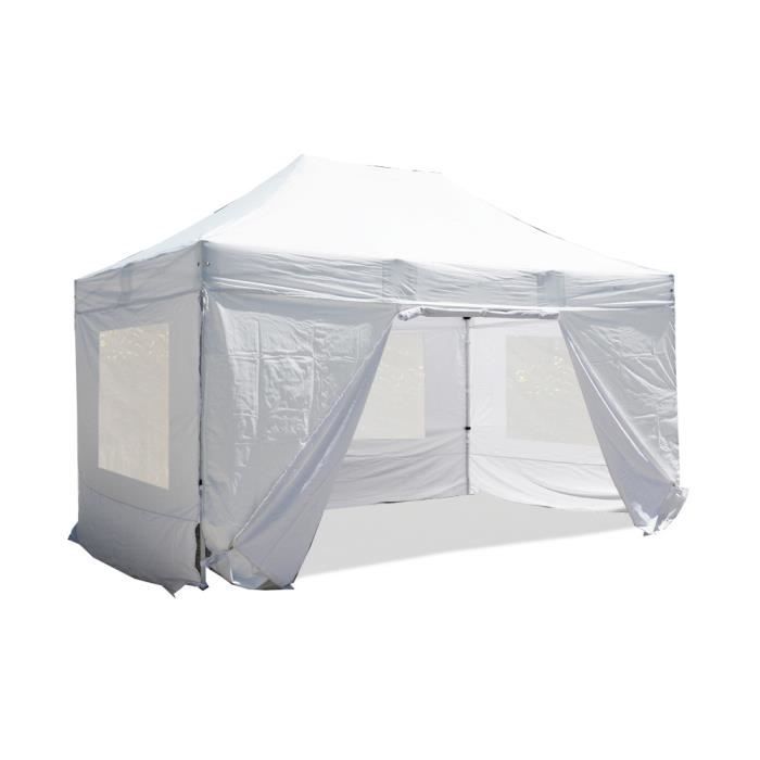 Tente pliante Barnum Tonnelle 3x4.5m polyester 300g/m² pelliculé PVC tube aluminium 40mm hexagonal Montage minute + bâches fenêtres