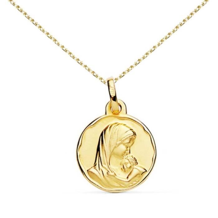 Collier - Médaille Vierge à l'Enfant Or Jaune - Chaîne Dorée