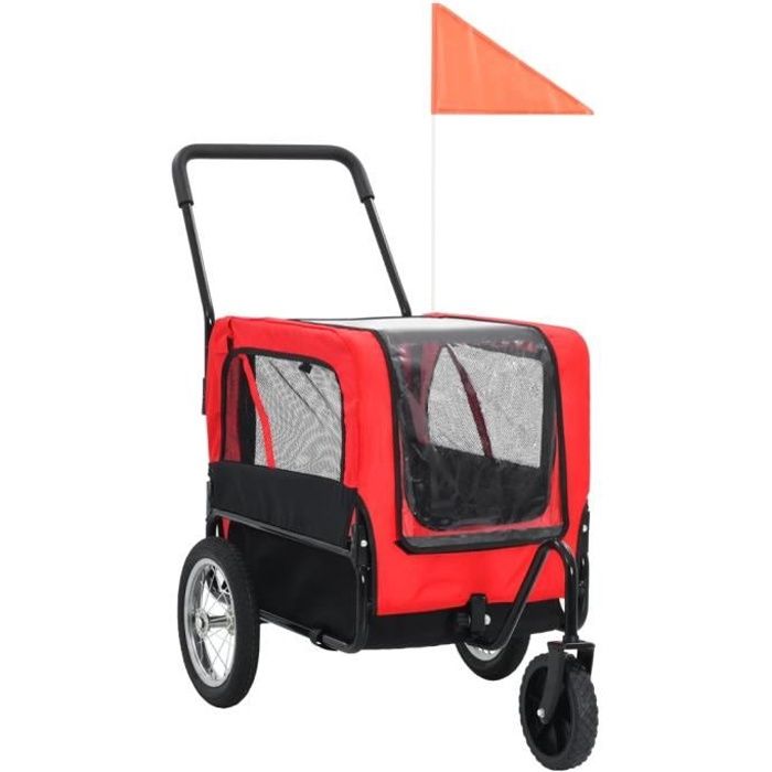 Remorque de vélo pour chiens et poussette 2-en-1 Rouge et noir