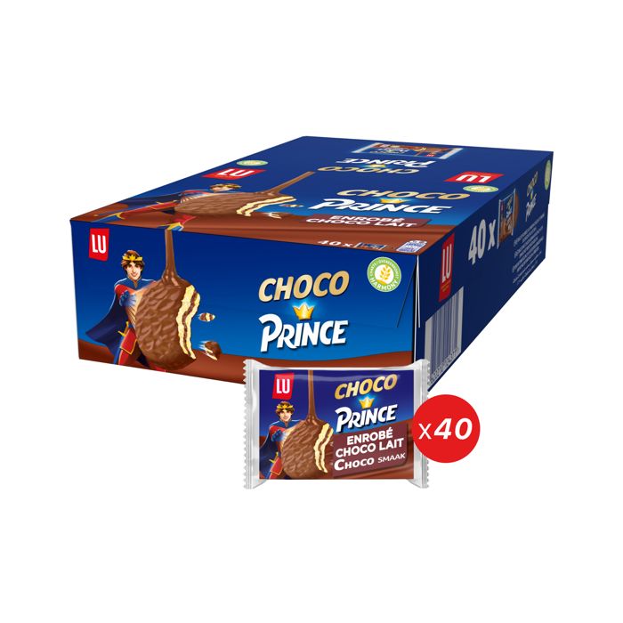 Choco Prince de LU - Pack de 40 sachets - Biscuits Enrobés de Chocolat au Lait et Fourrés Goût Chocolat - Biscuits au Blé Complet