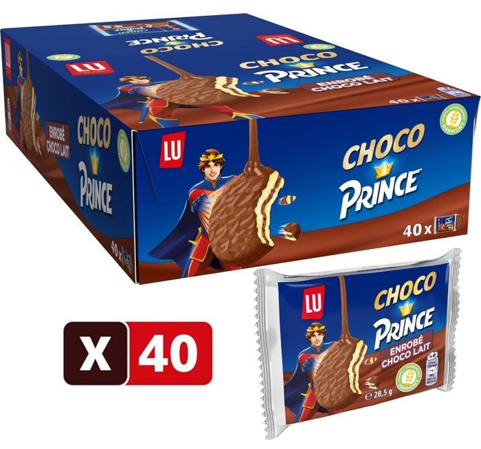 Choco Prince de LU - Pack de 40 sachets - Biscuits Enrobés de Chocolat au Lait et Fourrés Goût Chocolat - Biscuits au Blé Complet