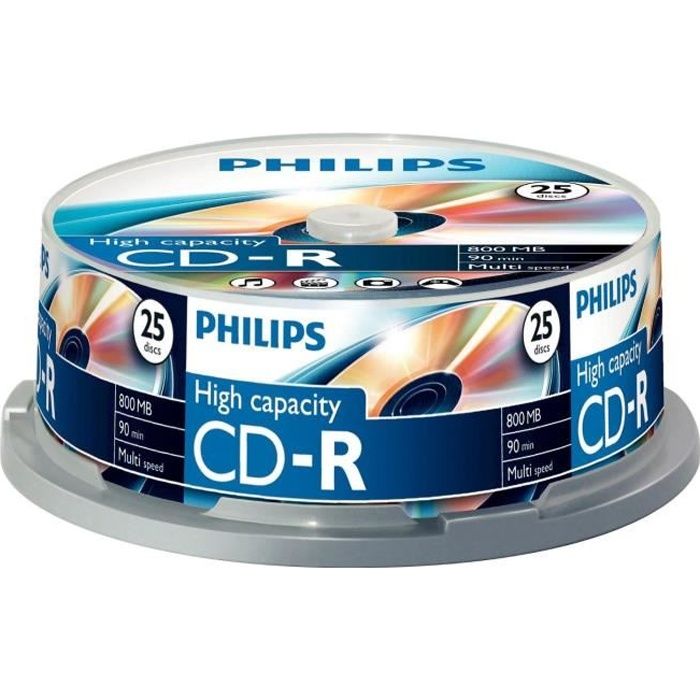 Philips CD-R 90 Minutes 800MB 40x Speed Noir Recordable Disques - 25 Pack Spindle