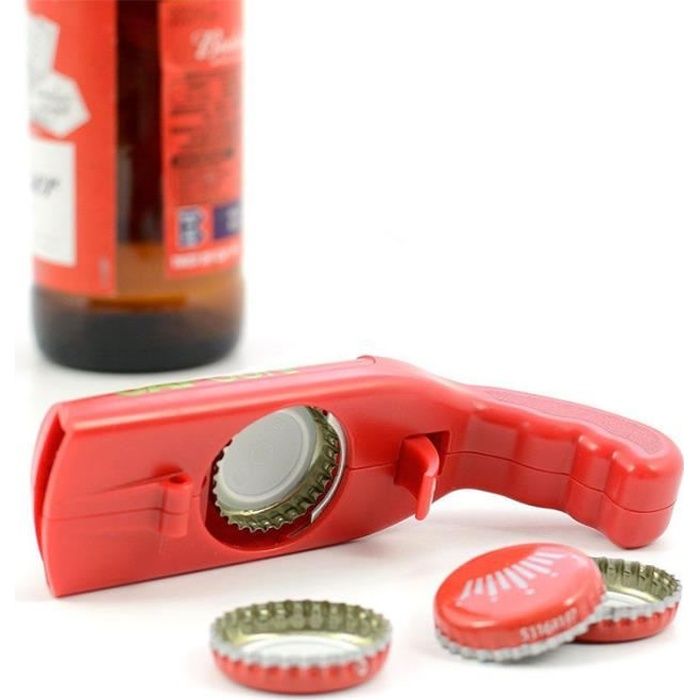 SHOP-STORY - Pistolet Décapsuleur Lanceur Ouvre Bouteille Bière - Rouge