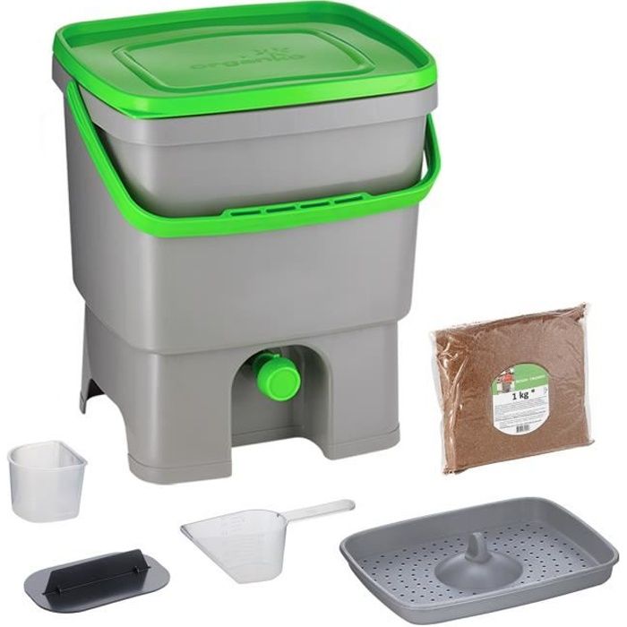 Skaza Bokashi Organko (16 L) Composteur en Plastique Recyclé - Starter Set pour les Déchets de Cuisine et le Compostage - avec de EM