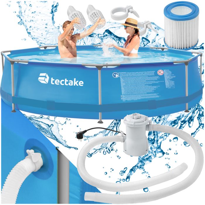 TECTAKE Piscine Hors Sol Tubulaire Ronde en Kit Structure Acier Pompe Filtration incluse Ø3 m x 0,76 m