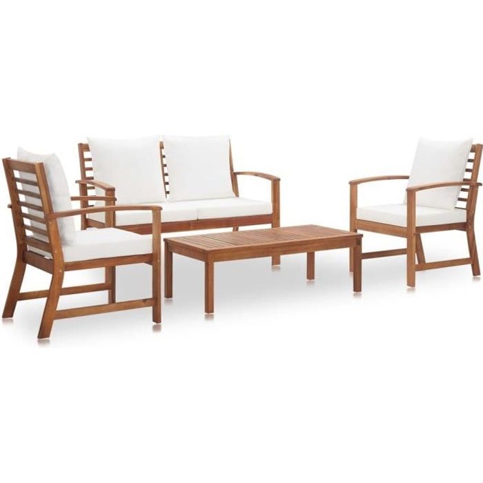 vidaXL Salon de jardin 4 pcs avec coussins Bois d'acacia solide