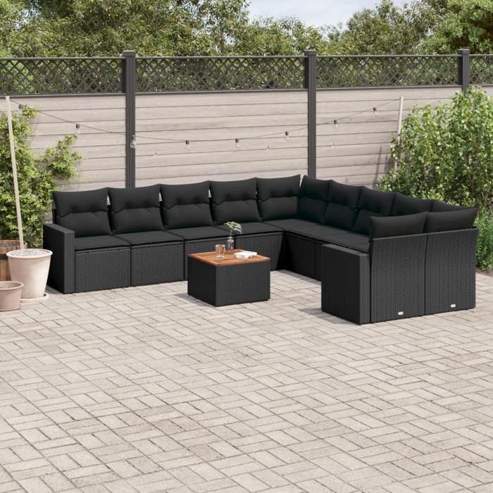 vidaXL Salon 11 pcs avec coussins Résine tressée