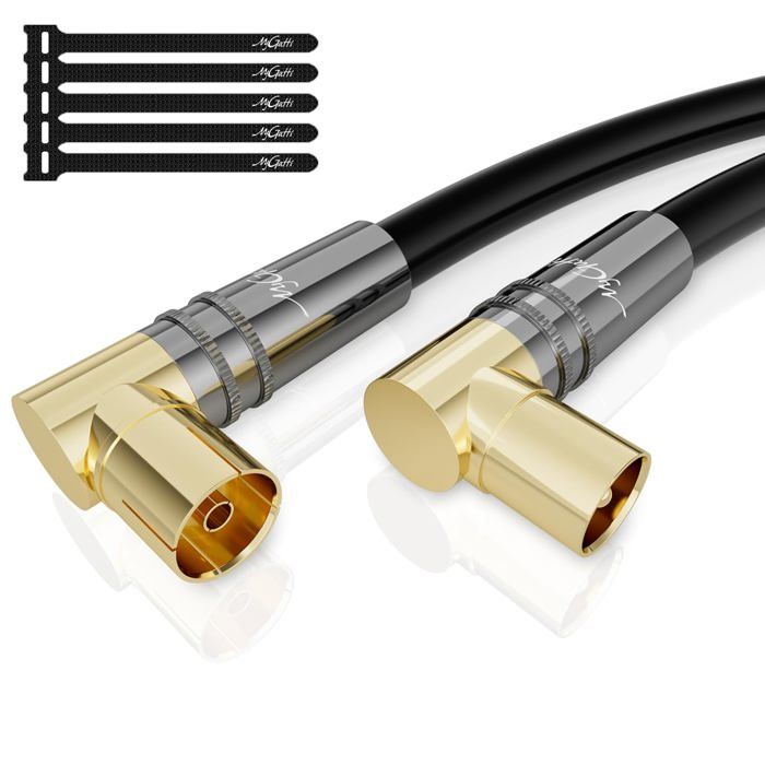 Cable SAT De 5 Metros Con Conectores F Angulados De 90°, Blindaje 5 Capas, Para TV, Internet Y HD/4K UHD