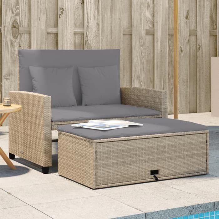 vidaXL Canapé de Jardin avec Coussins 2 Places Siège avec Repose-pieds Canapé-lit avec Dossier Meuble de Terrasse Patio 365136