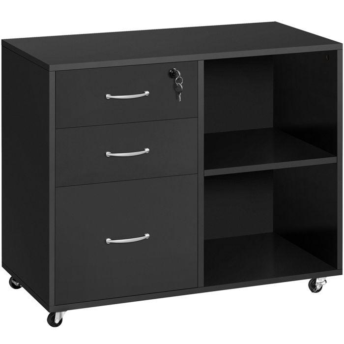 Yaheetech Caisson de Bureau à 3 Tiroirs et à 2 Compartiments Caisson Mobile Classification Dossier Format A4 ou Lettre Noir