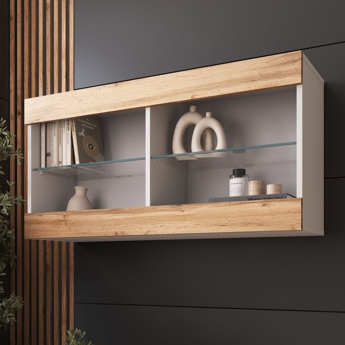 Komodee Vitrine Suspendue Horizontal Tivoli - Wotan Blanc - 100 x 50 x 29 cm - sans LED