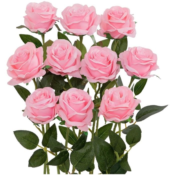 10 roses rouges artificielles à longue tige, bouquet de roses en soie ...