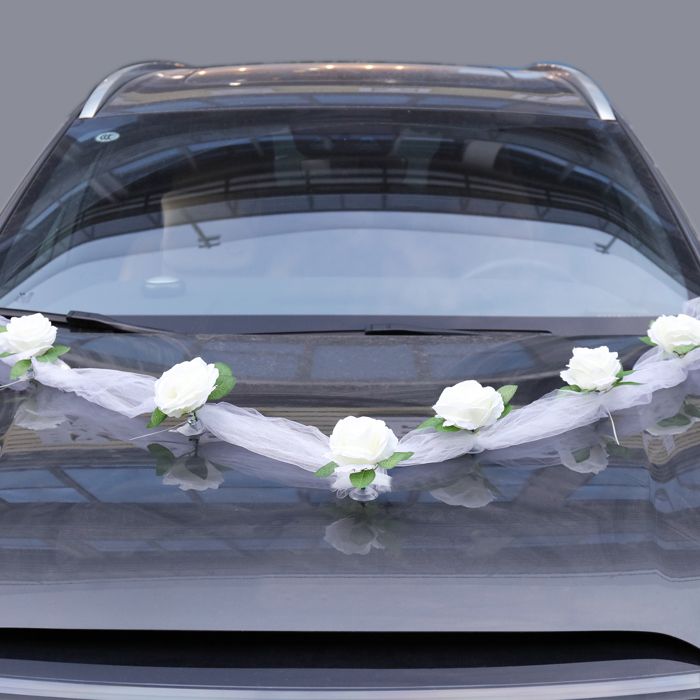 KATLKIU Décoration Voiture Mariage 9 Fleurs Blanches Artificielles à Ventouses - Accessoires Élégants Pour Cérémonies