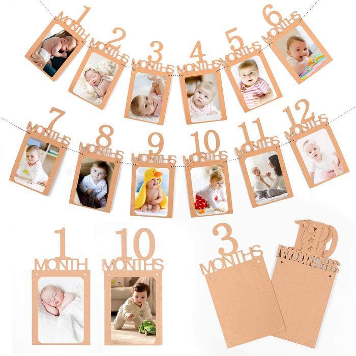 Bannière Photo Bébé Premier Anniversaire - 13 Cartes Mois 0-12 - Guirlande En Papier Kraft - Décoration Fête Garçon/fille