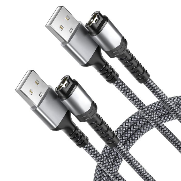 Câble Chargeur 2-en-1 USB-C Pour Montres Garmin - Compatible Fenix, Forerunner, Venu, Instinct, 1 M, Gris, Avec Adaptateur Intégré