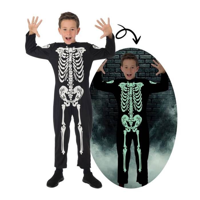 Costume Squelette Enfant Phosphorescent - Combinaison + Capuche + Gants, 4 Tailles - 1