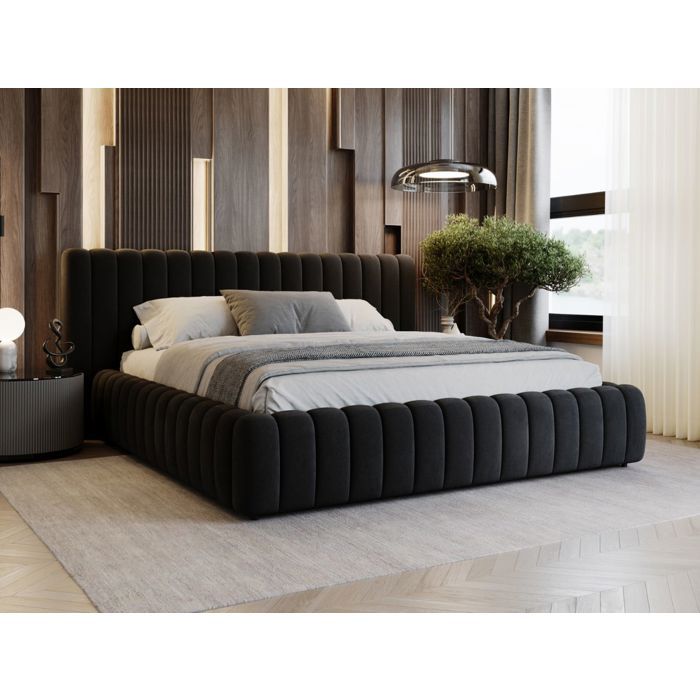 Sommier à lattes de lit avec matelas Noir 180x200 cm Tissu - Sommier À Lattes De Lit - Sommiers À Lattes De Lit - Lit - Meuble De Chambre À Coucher