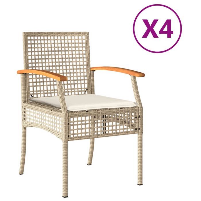 (SOLDES JUILLET)Chaises de jardin coussins 4 PCS - UU - Scandinave Fauteuil salon - beige résine tressée acacia FR1366253