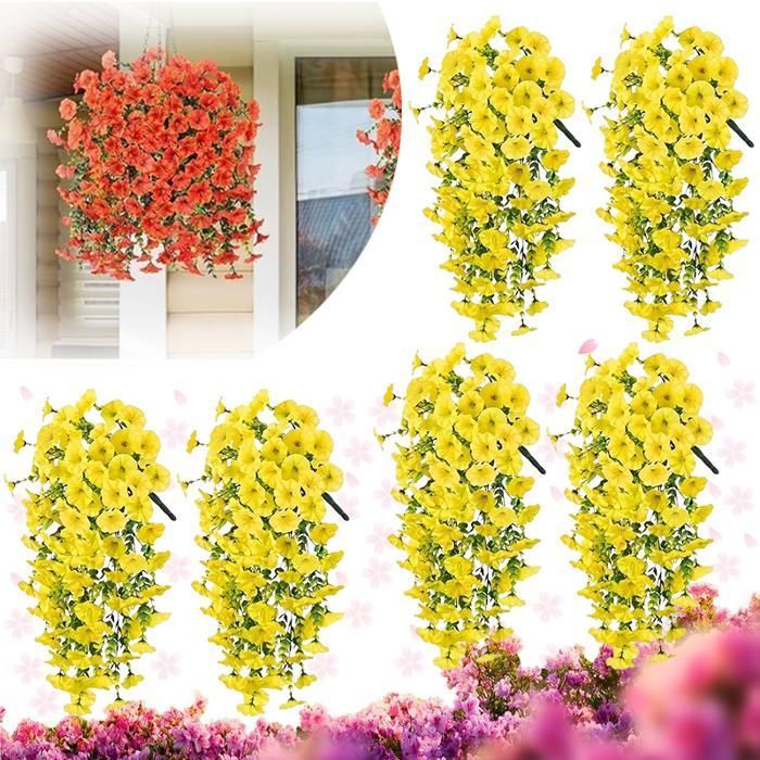 Lot de 6 fausses plantes d'extrieur fleurs artificielles de gloire du  matin suspenduesjaune - Cdiscount Maison