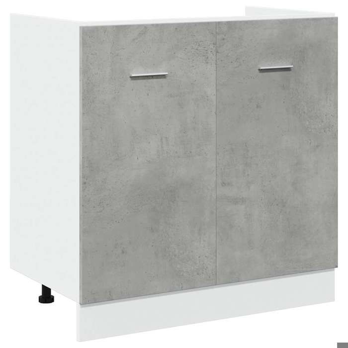 Automne/hiverArmoire bas de cuisine Colonne cuisine - Meuble sous-évier Lyon Gris béton 80 x 46 x 815 cm Bois