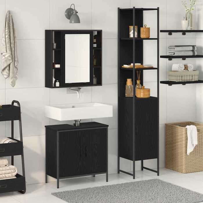 Meubles de salle de bain - vidaXL - 3 pcs - Noir - Bois dingénierie - 13 étagères