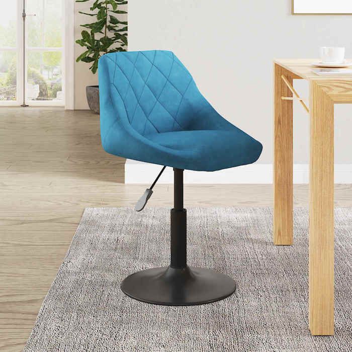 Tabouret de bar en velours - vidaxl - Bleu - Hauteur réglable (62 5-77 5 cm) - Pivotement à 360 degrés - Velours doux