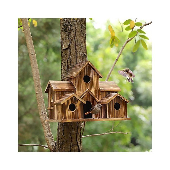 Meilleurs prix pour Nichoir artisanal à 6 trous grand modèle suspendu dispositif de rangement et dalimentation pour oiseaux dextérieur