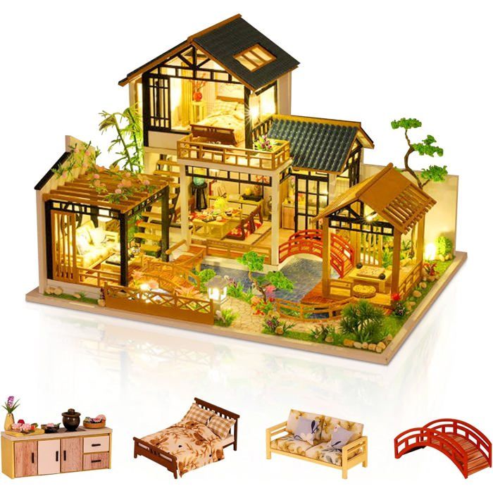 Maison Miniature Cuteefun DIY avec Meubles et Musique - Kit Bricolage Cour Verte