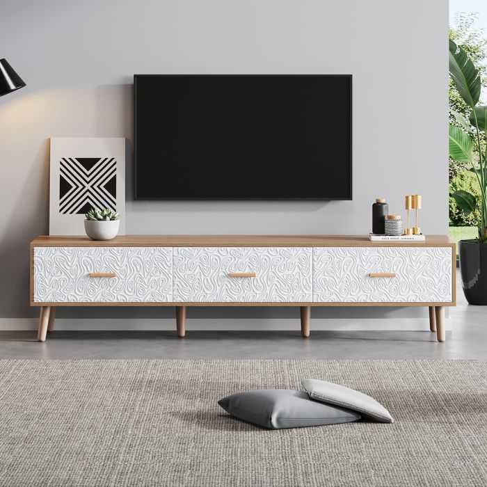 TV panneau bas Vintage TV Cabinet bois TV table salon chambre à coucher bois léger Vintage grain blanc panneau de porte 150 *
