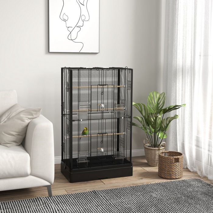 Cage à oiseaux volière avec portes perchoirs cage pour canaris perruches perroquets 61 x 365 x 98 cm noir