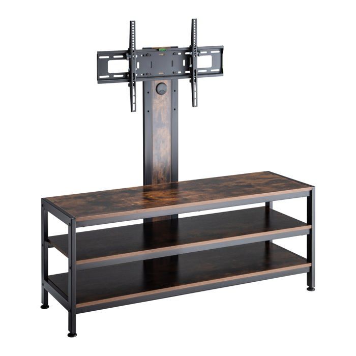 Meuble TV - HELLOSHOP26 - Support écran - Noir mat - Chêne rustique - 70 pouces max