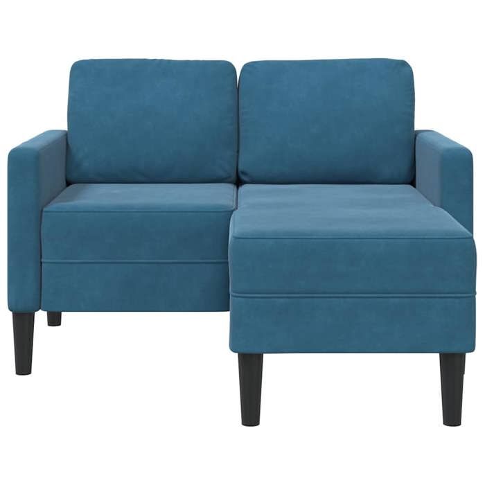 Canapé 2 places avec méridienne en L - SOLOMOON - Bleu - Velours - 125x118x85 cm - Siège 110 cm - Profondeur 47/92 cm