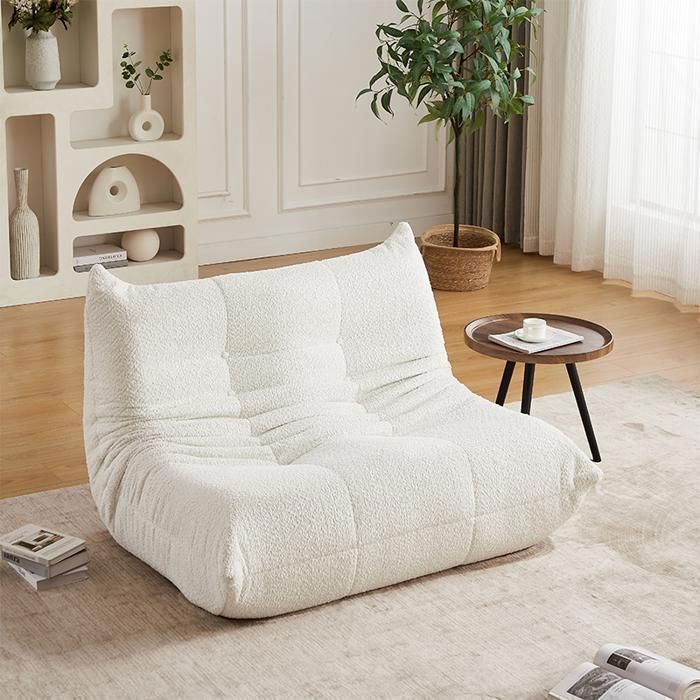 Fauteuil Lounge au Sol en Chenille avec Mousse Haute Résilience Dossier Ergonomique Sans Accoudoirs et Sans Montage - Beige