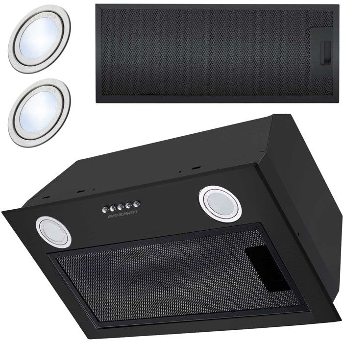 Hotte encastrable sous-meuble - Berdsen - 60 cm - Noir - Éclairage LED - Filtre anti-graisse 5 couches - 3 vitesses