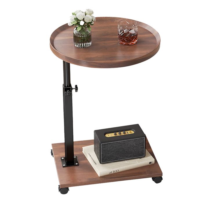 Table dappoint en forme de C Petite table basse 45-80cm réglable en hauteur pivotante à 360° avec roulettes Bout de canape noyer