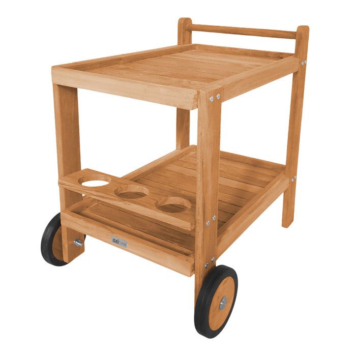 AXI Miri Chariot de Service en Bois de Teck avec 2 Etagères et Porte-Bouteilles Desserte de cuisine à Roulettes pour Jardin
