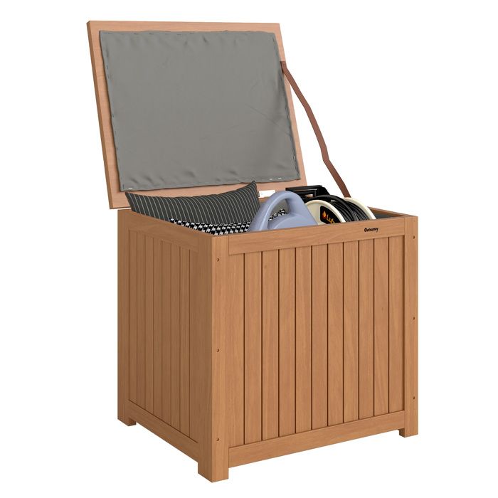Coffre de rangement - boîte de jardin - Outsunny - 130L doublure amovible pour coussins outils - bois massif - 63x51x585cm - brun
