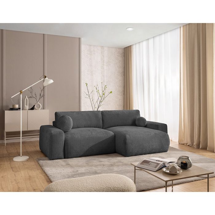Constance - Canapé dangle réversible 4 places convertible avec coffre en velours texturé - Gris
