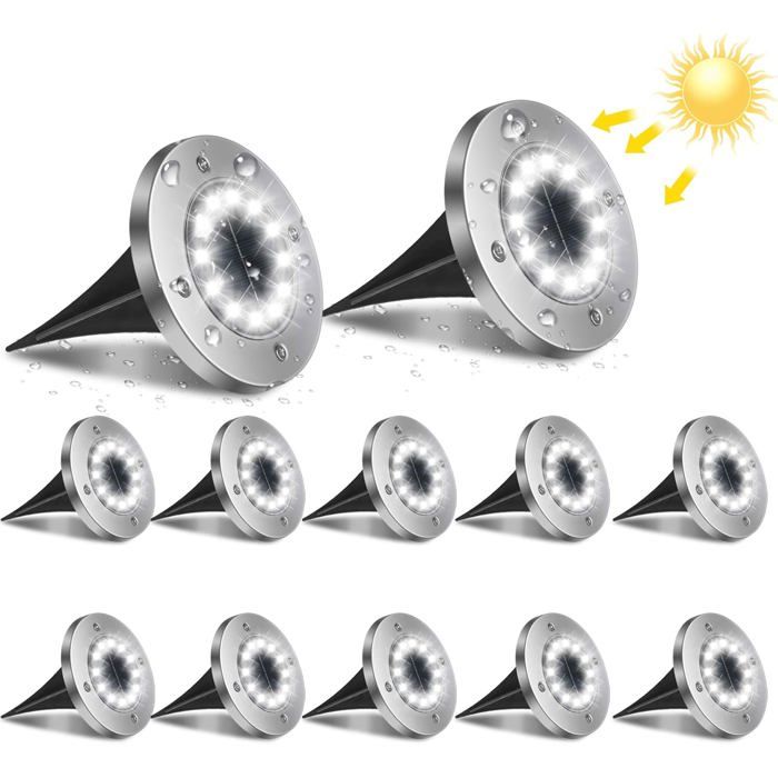 12LED Lampe Solaire Extérieur 12pcs Luminaire Jardin Au Sol Eclairage 6000K Etanche IP65 Lampe Pour Chemin Terrasse Cour Souterraine